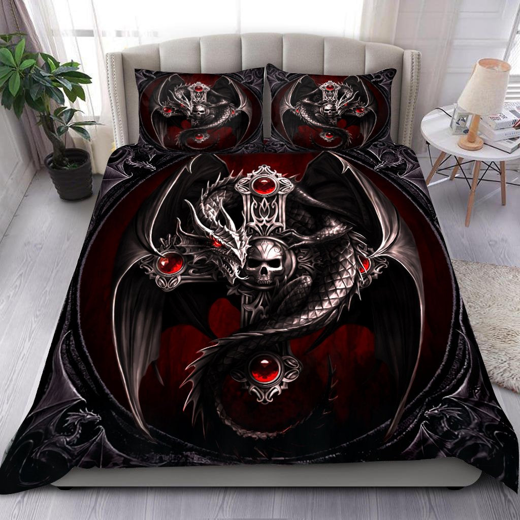 Awesome Hoodied Treble Clef And Hummingbirds Bedding Set Dragon Skull HDQ010