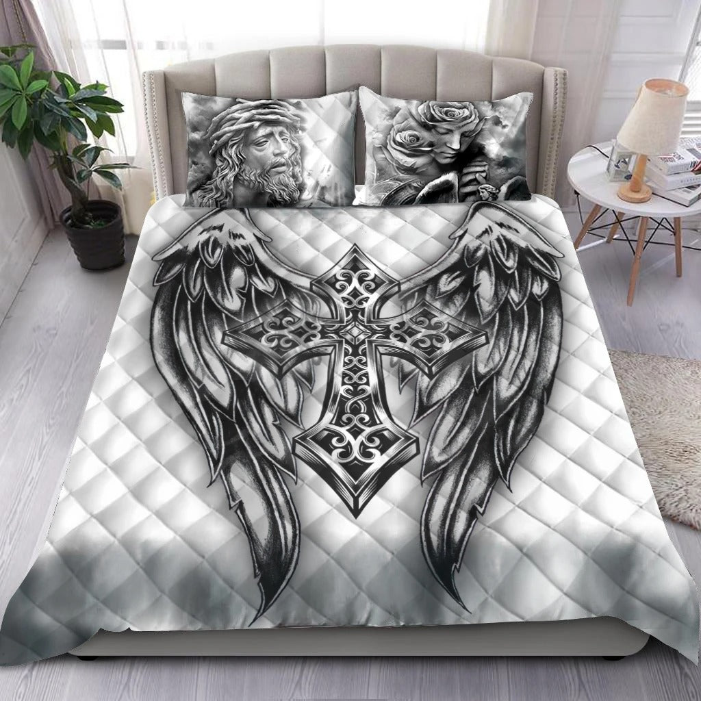 Awesome Hoodies - Jesus Tattoo Quilt Bedding - Cross Quilt Bedding QK31008