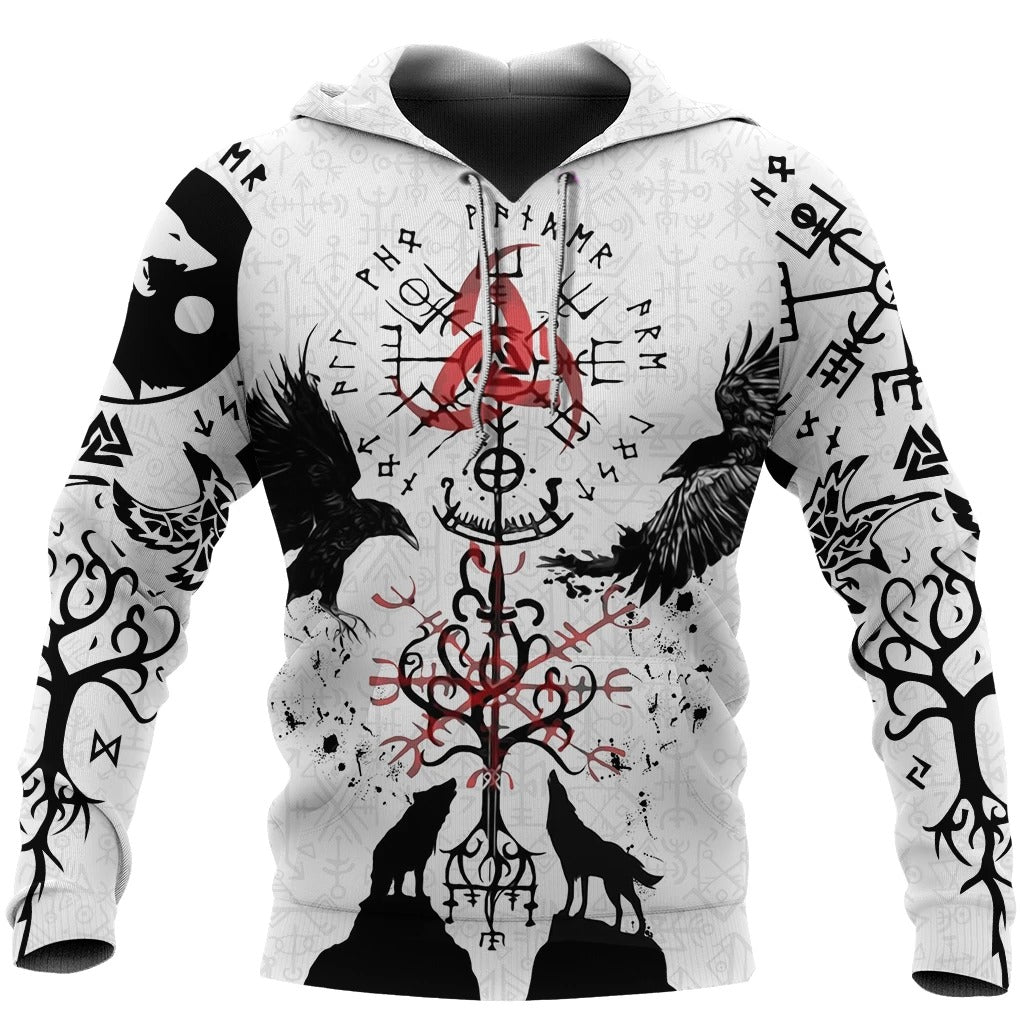 Awesome hoodie 3D ALL Print Vegvisir Hugin and Munin with Fenrir Yggdrasil -Men and Women Zip Hoodies- ND054