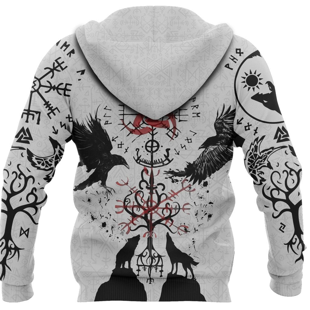 Awesome hoodie 3D ALL Print Vegvisir Hugin and Munin with Fenrir Yggdrasil -Men and Women Zip Hoodies- ND054
