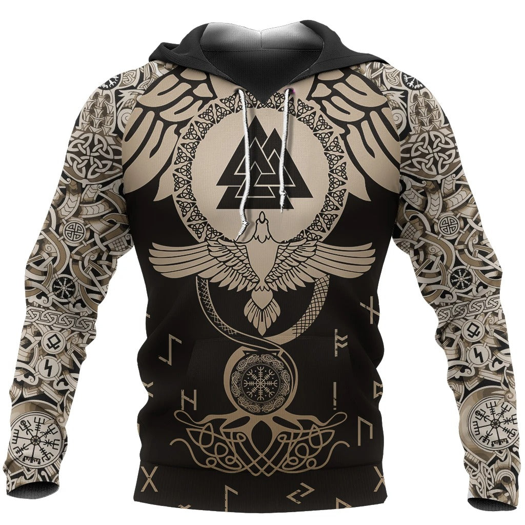 Awesome Hoodie 3D All Over Print Raven Of Odin Flying Tattoo And Valknut - Men and Women Hoodie Zip Hoodies ND162