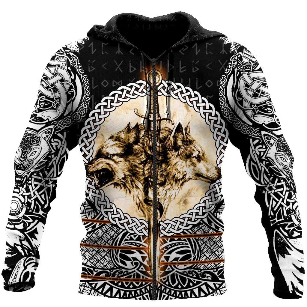 Awesome Hoodie 3D All Over Print  Viking Wolf Tattoo - Hoodie, T-Shirt, Zip Hoodies, Sweatshirt ND276