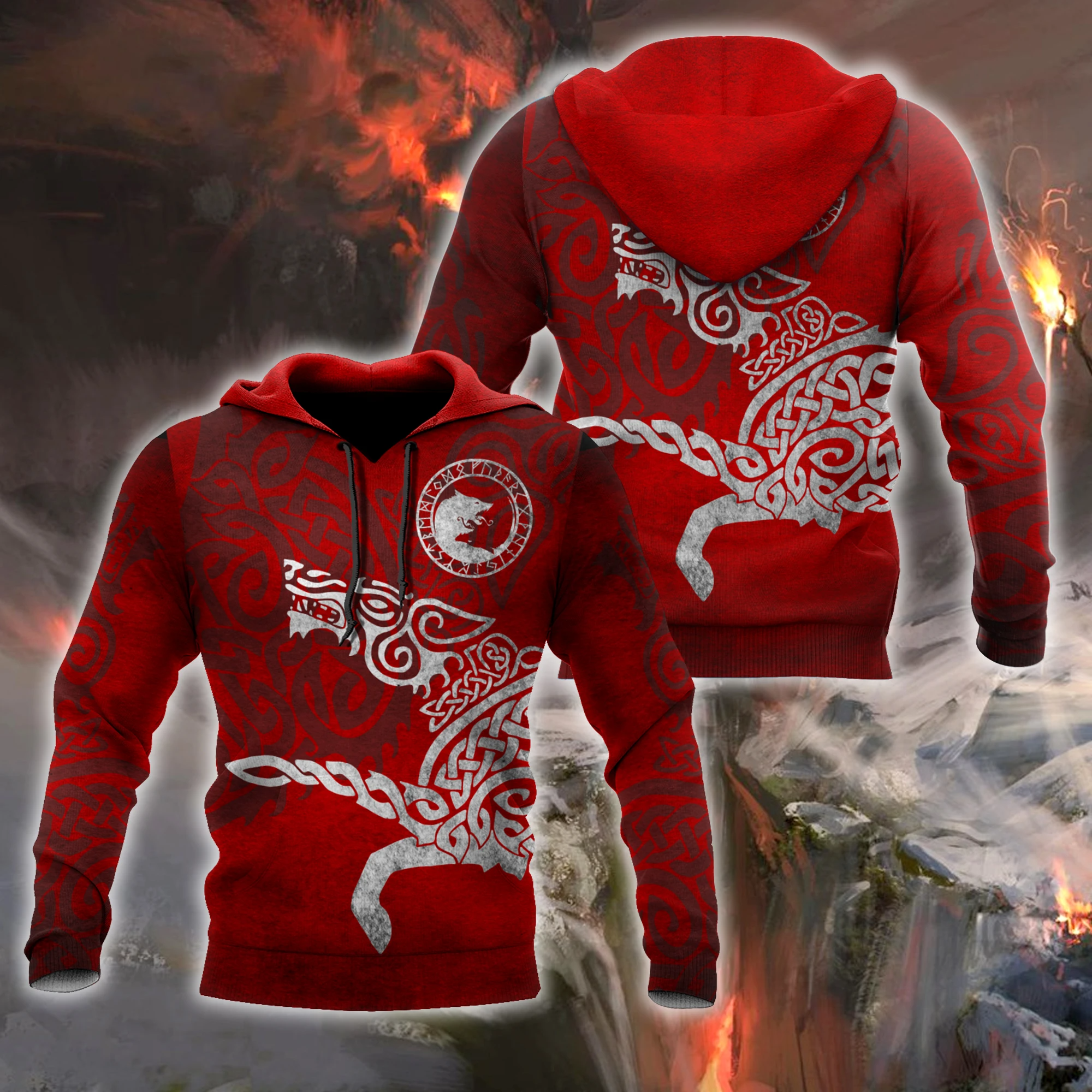 Awesome Hoodie 3D All Over Print Red Viking Wolf Tattoo - Hoodie, T-Shirt, Zip Hoodies, Sweatshirt ND277