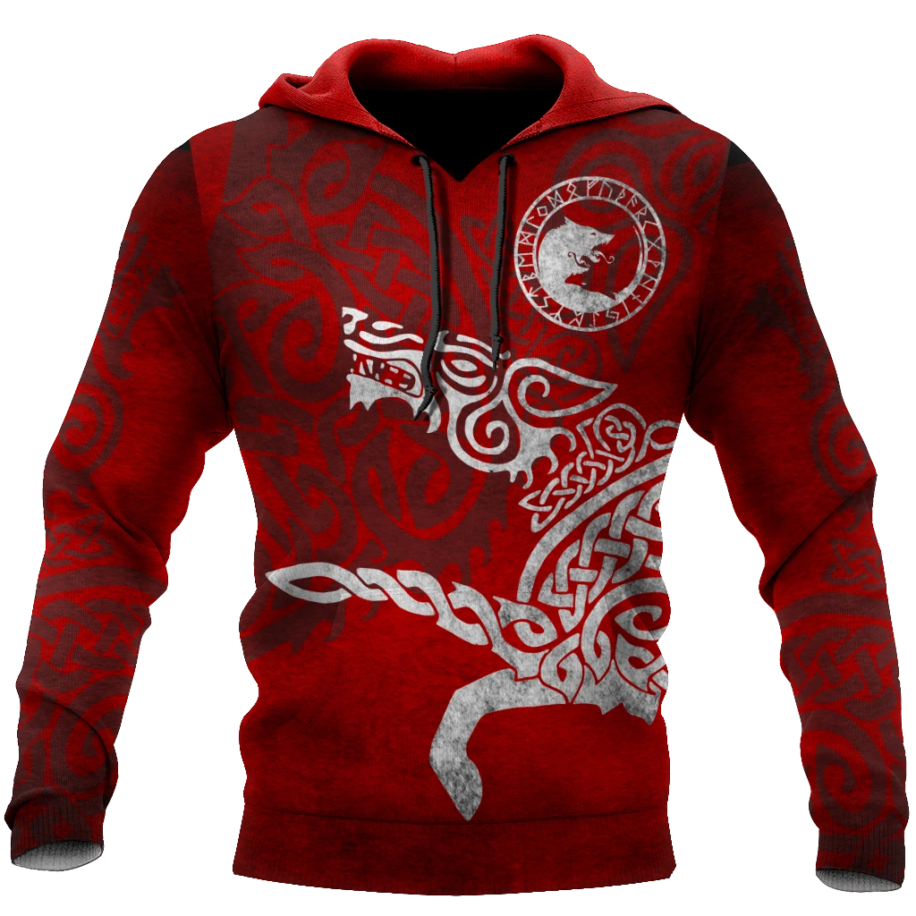 Awesome Hoodie 3D All Over Print Red Viking Wolf Tattoo - Hoodie, T-Shirt, Zip Hoodies, Sweatshirt ND277