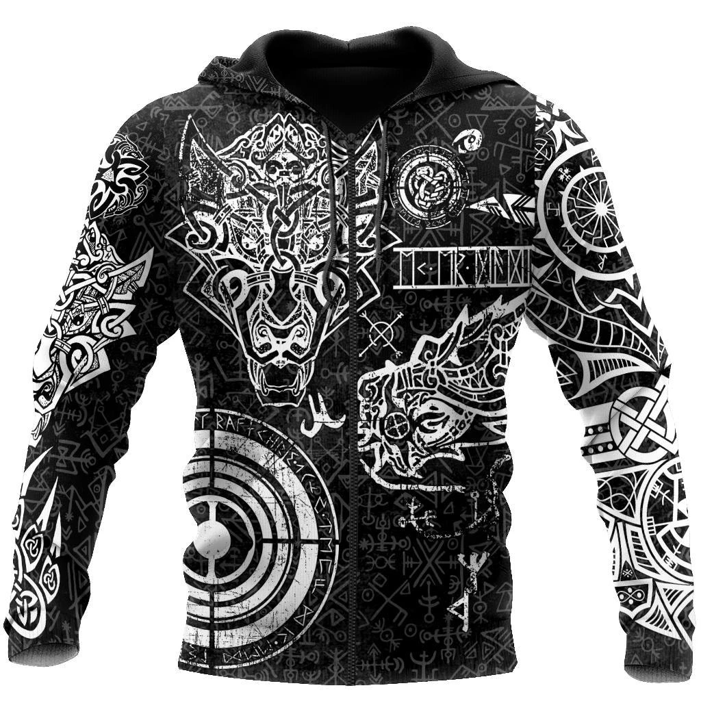 Awesome Hoodie 3D All Over Print Fenrir And Nidhogg Viking Tattoo - Hoodie, T-Shirt, Zip Hoodies, Sweatshirt ND388