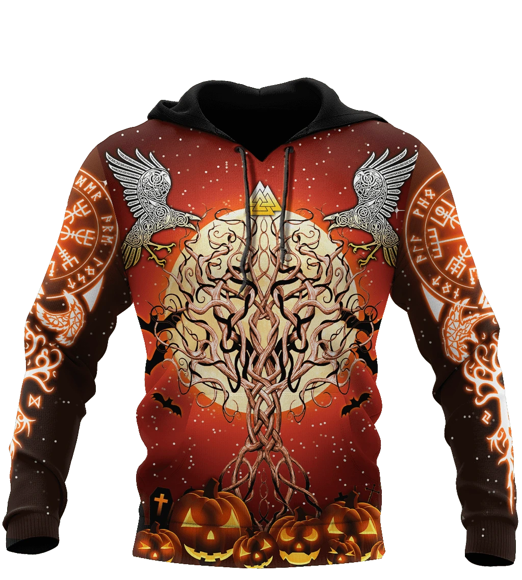 Awesome Hoodie 3D All Over Print Viking Halloween - Tree Of Life with Raven  Hoodie, T-Shirt, Zip Hoodies, Sweatshirt ND404