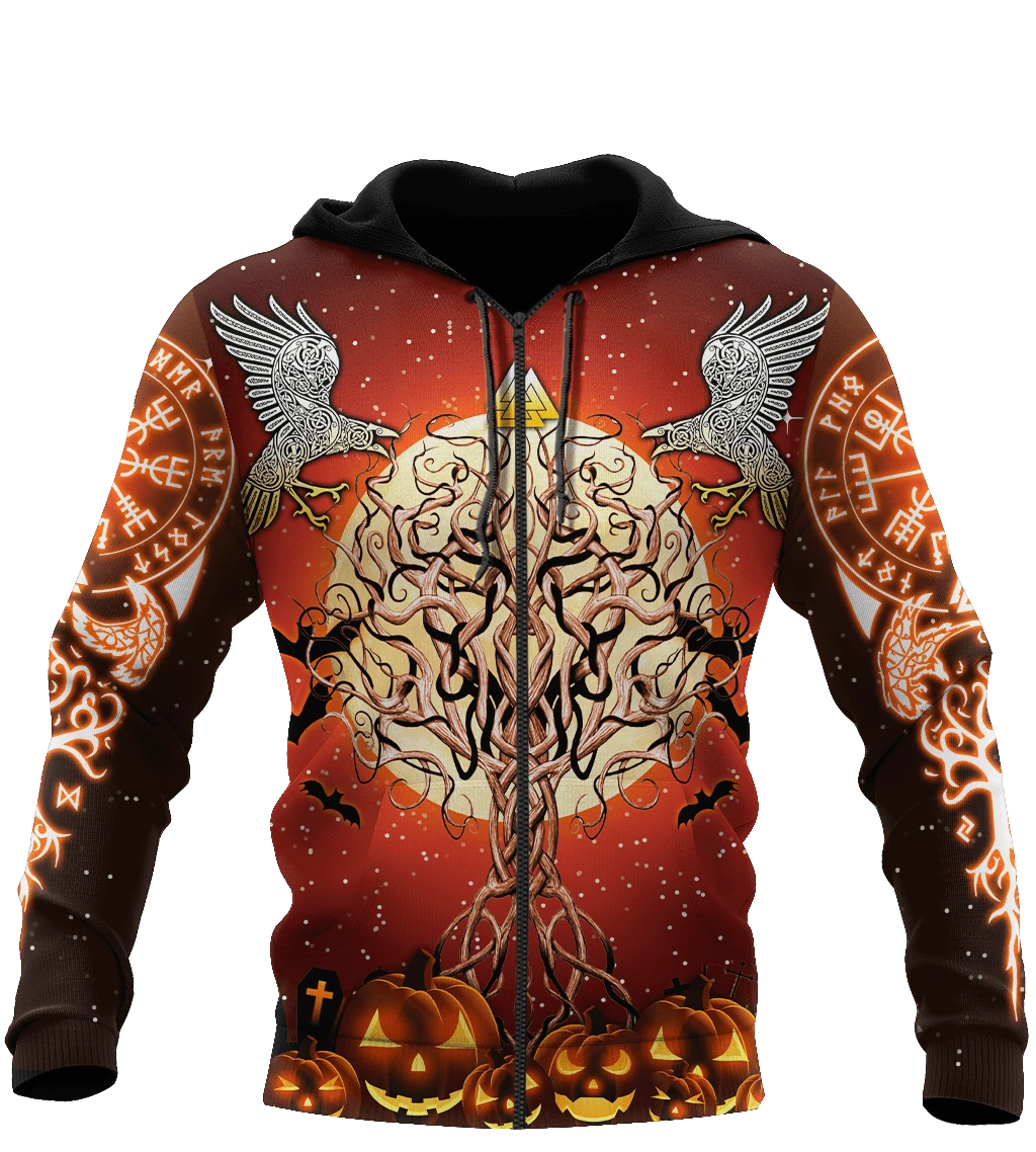 Awesome Hoodie 3D All Over Print Viking Halloween - Tree Of Life with Raven  Hoodie, T-Shirt, Zip Hoodies, Sweatshirt ND404