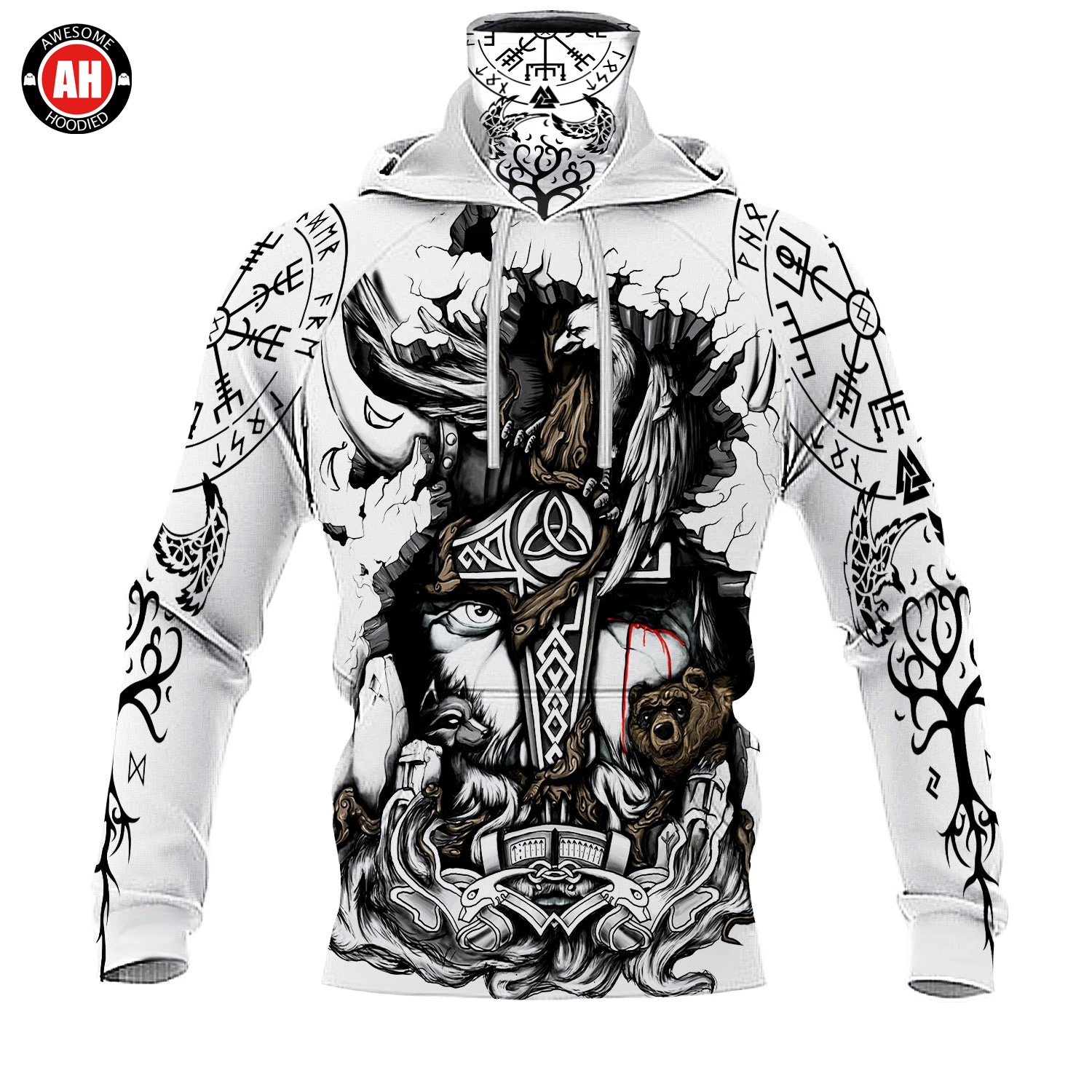 Awesome Hoodie 3D All Over Print Viking Tattoos - Hoodie & Zip Hoodies With Gaiter ND410