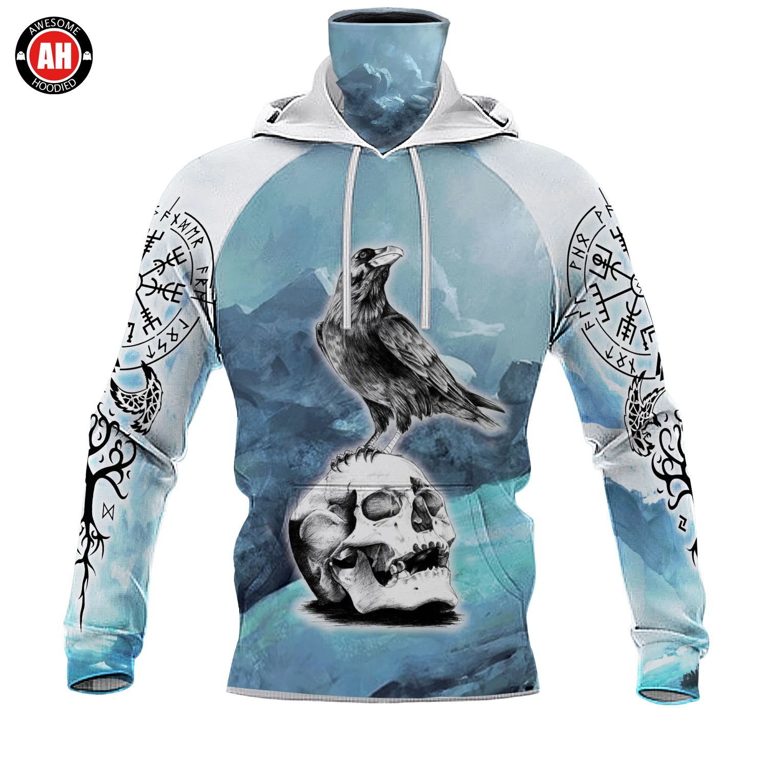 Awesome Hoodie 3D All Over Print Viking Skull Raven - Hoodie & Zip Hoodies With Gaiter ND424