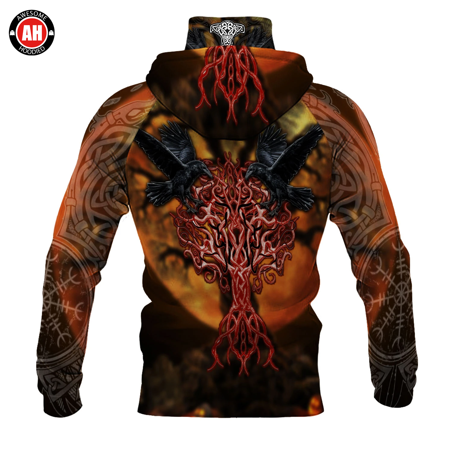 Awesome Hoodie 3D All Over Print Viking Tree Wolf Raven - Hoodie & Zip Hoodies With Gaiter ND425