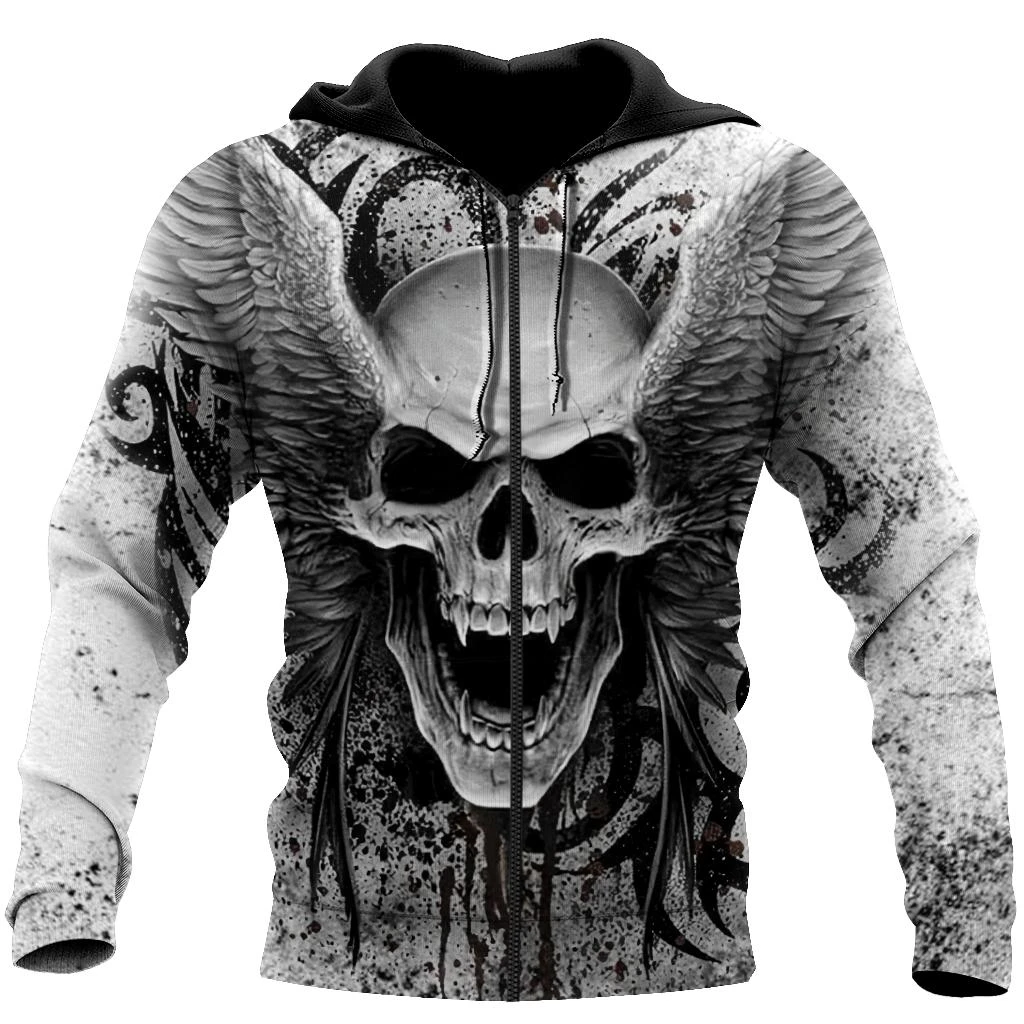 Awesome Hoodie 3D All Over Print Crazy Skull With Angel Wings - Hoodie, T-Shirt, Zip Hoodies, Sweatshirt ND505