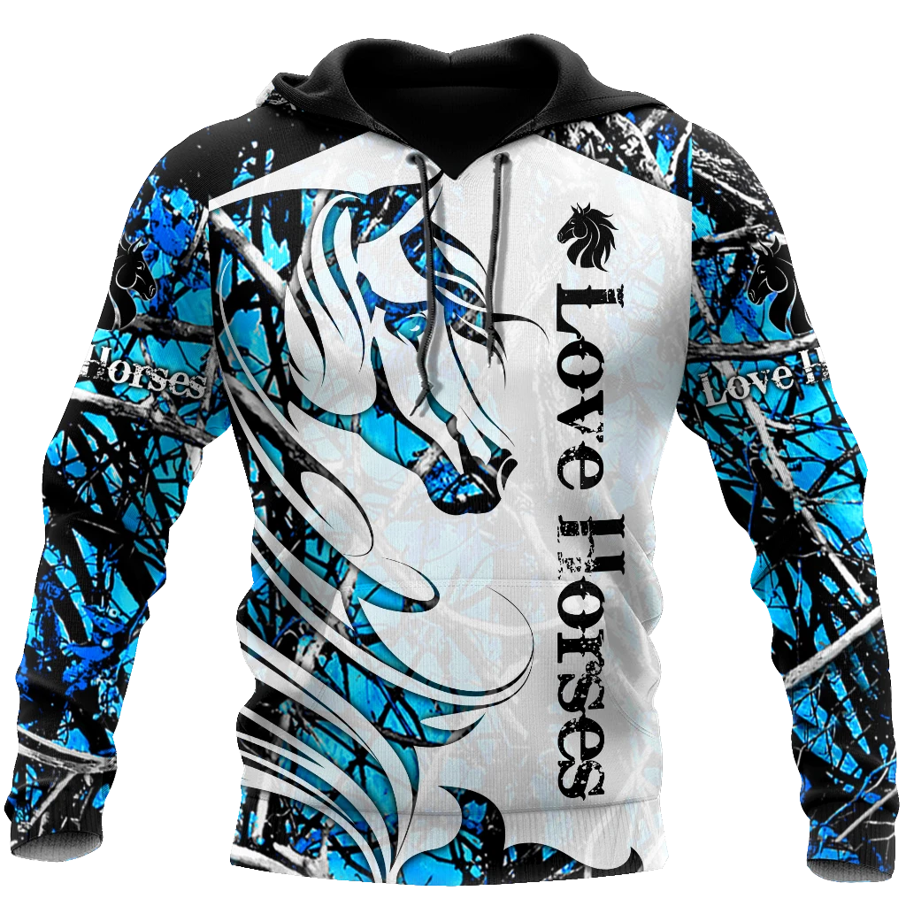 Awesome Hoodie 3D All Over Print Horse Camo Blue - Hoodie, T-Shirt, Zip Hoodies, Sweatshirt ND519