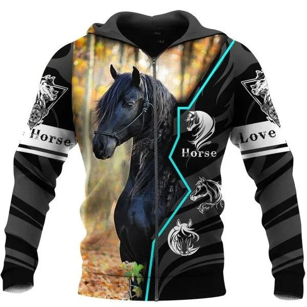 Awesome Hoodie 3D All Over Print Black Horse - Hoodie, T-Shirt, Zip Hoodies, Sweatshirt ND535