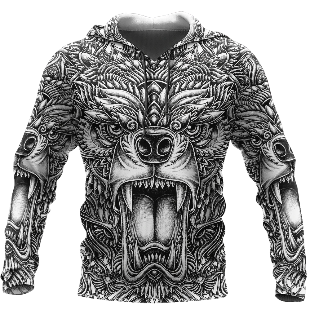 Awesome Hoodie 3D All Over Print Bear Tattoos- Hoodie, T-Shirt, Zip Hoodies, Sweatshirt ND600