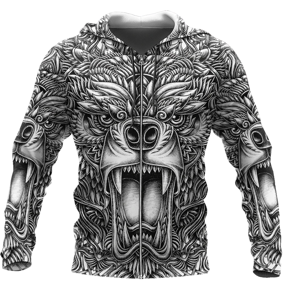 Awesome Hoodie 3D All Over Print Bear Tattoos- Hoodie, T-Shirt, Zip Hoodies, Sweatshirt ND600