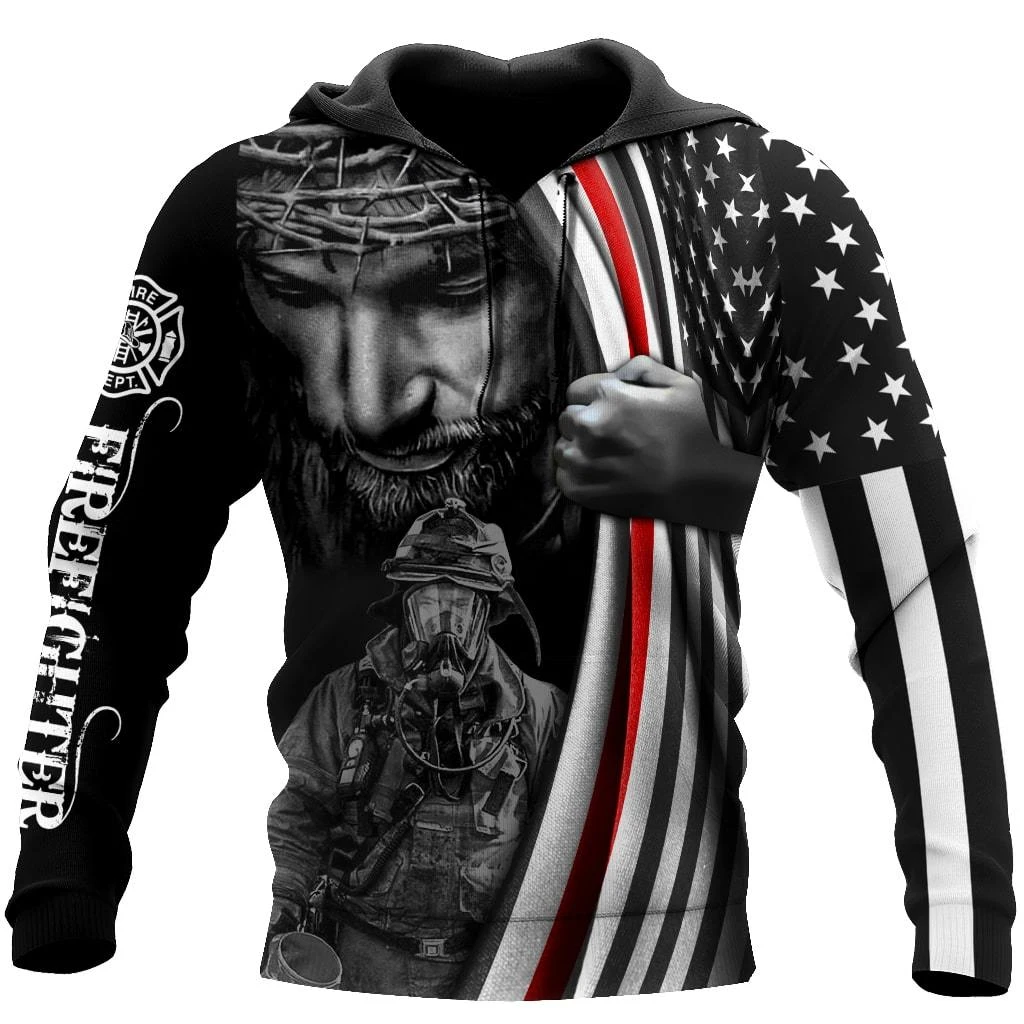 Awesome Hoodie 3D All Over Print Firefighter & Jesus - Hoodie, T-Shirt, Zip Hoodies, Sweatshirt ND646