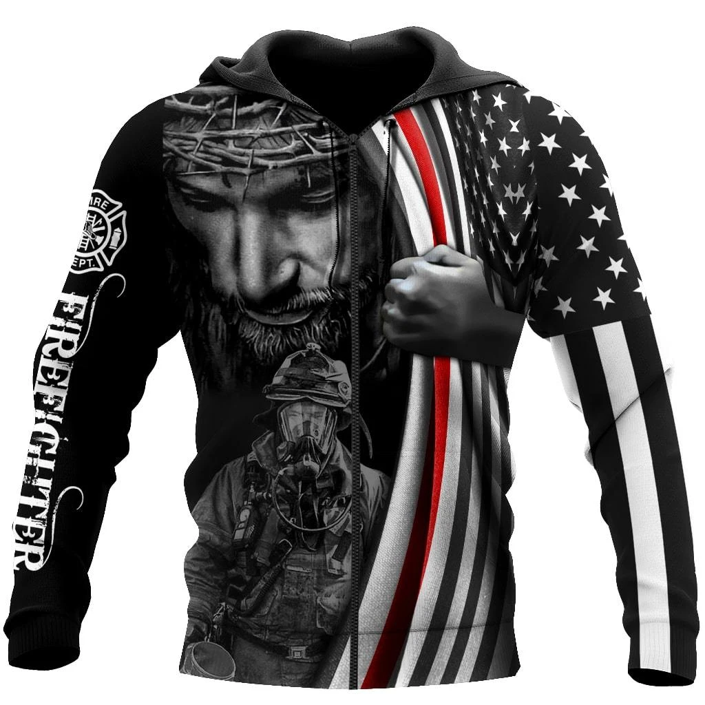 Awesome Hoodie 3D All Over Print Firefighter & Jesus - Hoodie, T-Shirt, Zip Hoodies, Sweatshirt ND646
