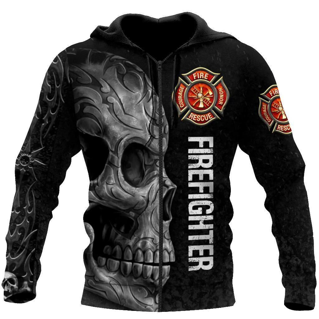 Awesome Hoodie 3D All Over Print Skull Firefighter - Hoodie, T-Shirt, Zip Hoodies, Sweatshirt ND650