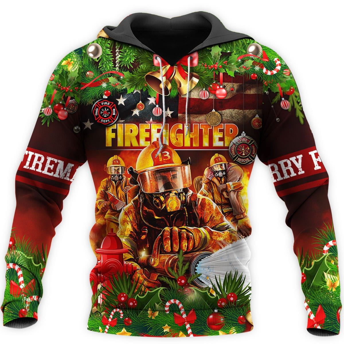 Awesome Hoodie 3D All Over Print Christmas  Firefighter - Hoodie, T-Shirt, Zip Hoodies, Sweatshirt ND667