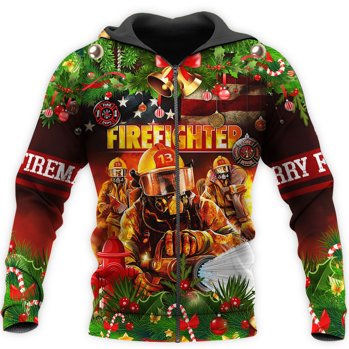 Awesome Hoodie 3D All Over Print Christmas  Firefighter - Hoodie, T-Shirt, Zip Hoodies, Sweatshirt ND667