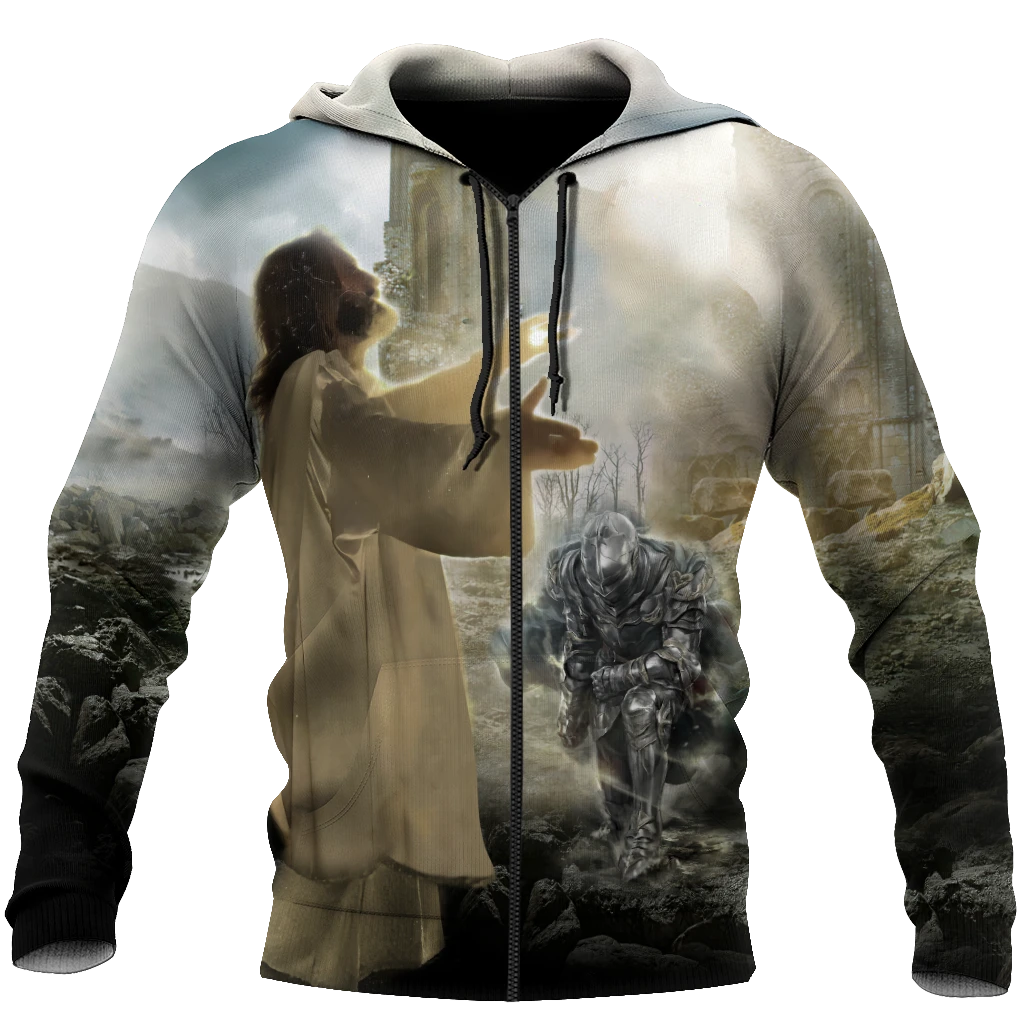 Awesome Hoodie 3D All Over Print Jesus and Knight Templar - Hoodie, T-Shirt, Zip Hoodies, Sweatshirt ND692