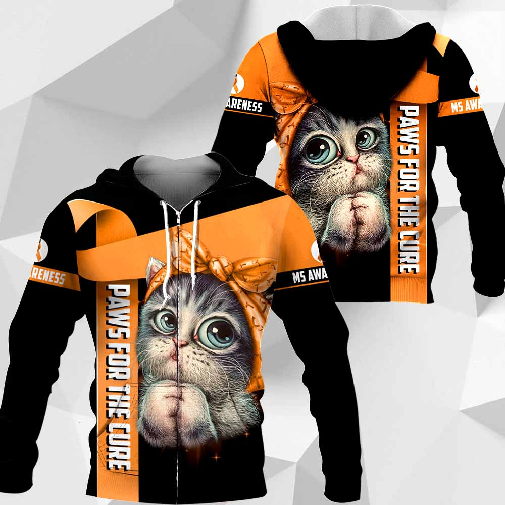 Awesome Hoodie 3D All Over Print Paws For The Cure - Hoodie, T-Shirt, Zip Hoodies, Sweatshirt ND708