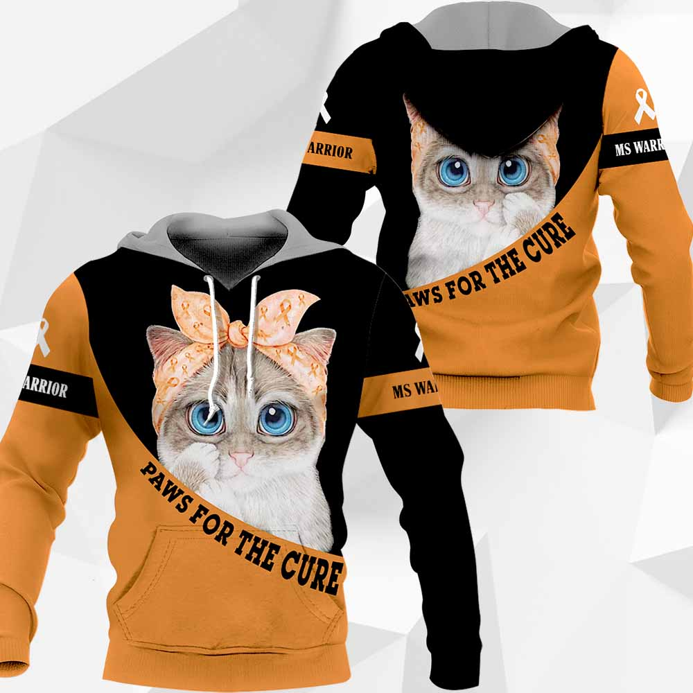 Awesome Hoodie 3D All Over Print Cat Cancer Warrior Paws For The Cure - Hoodie, T-Shirt, Zip Hoodies, Sweatshirt ND710