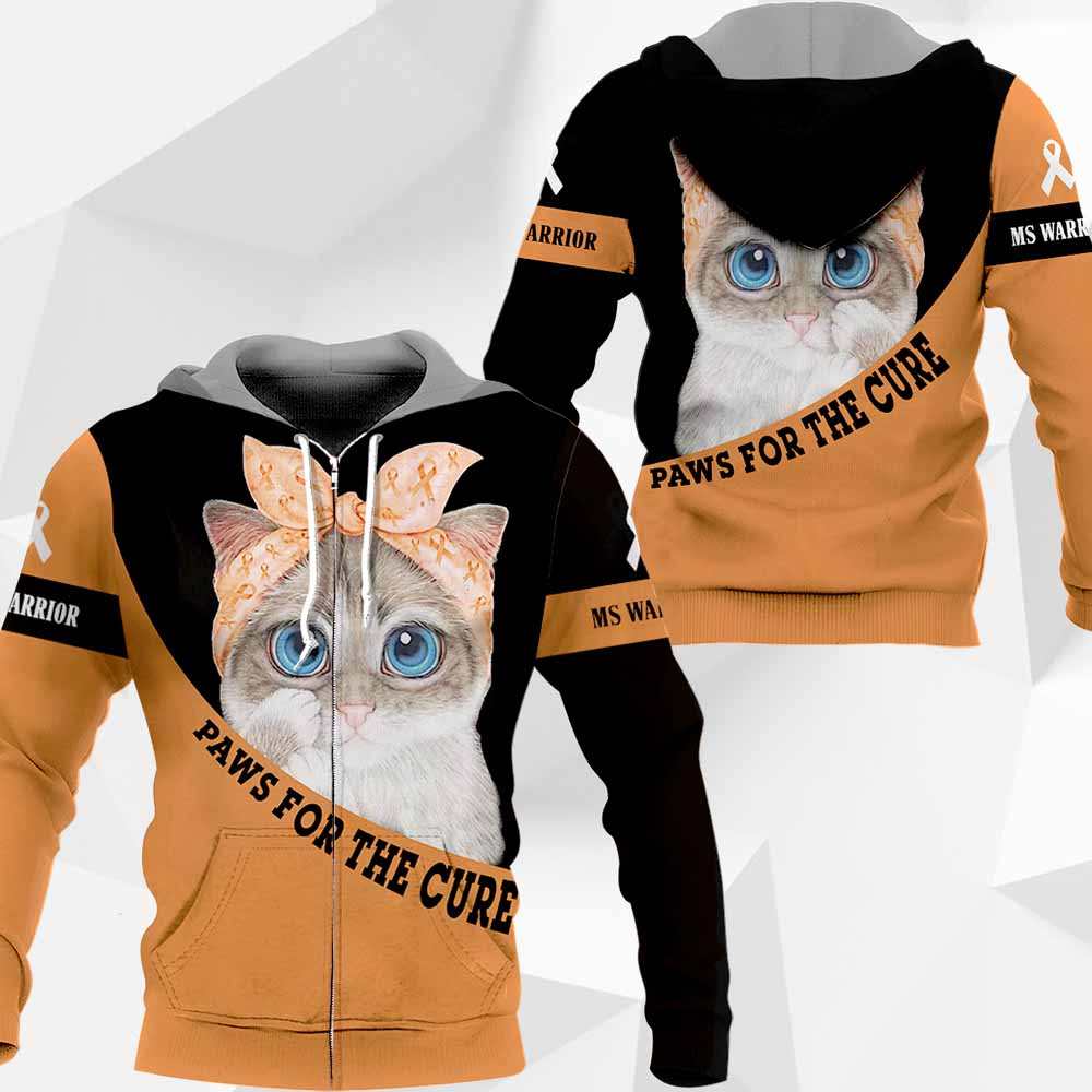 Awesome Hoodie 3D All Over Print Cat Cancer Warrior Paws For The Cure - Hoodie, T-Shirt, Zip Hoodies, Sweatshirt ND710