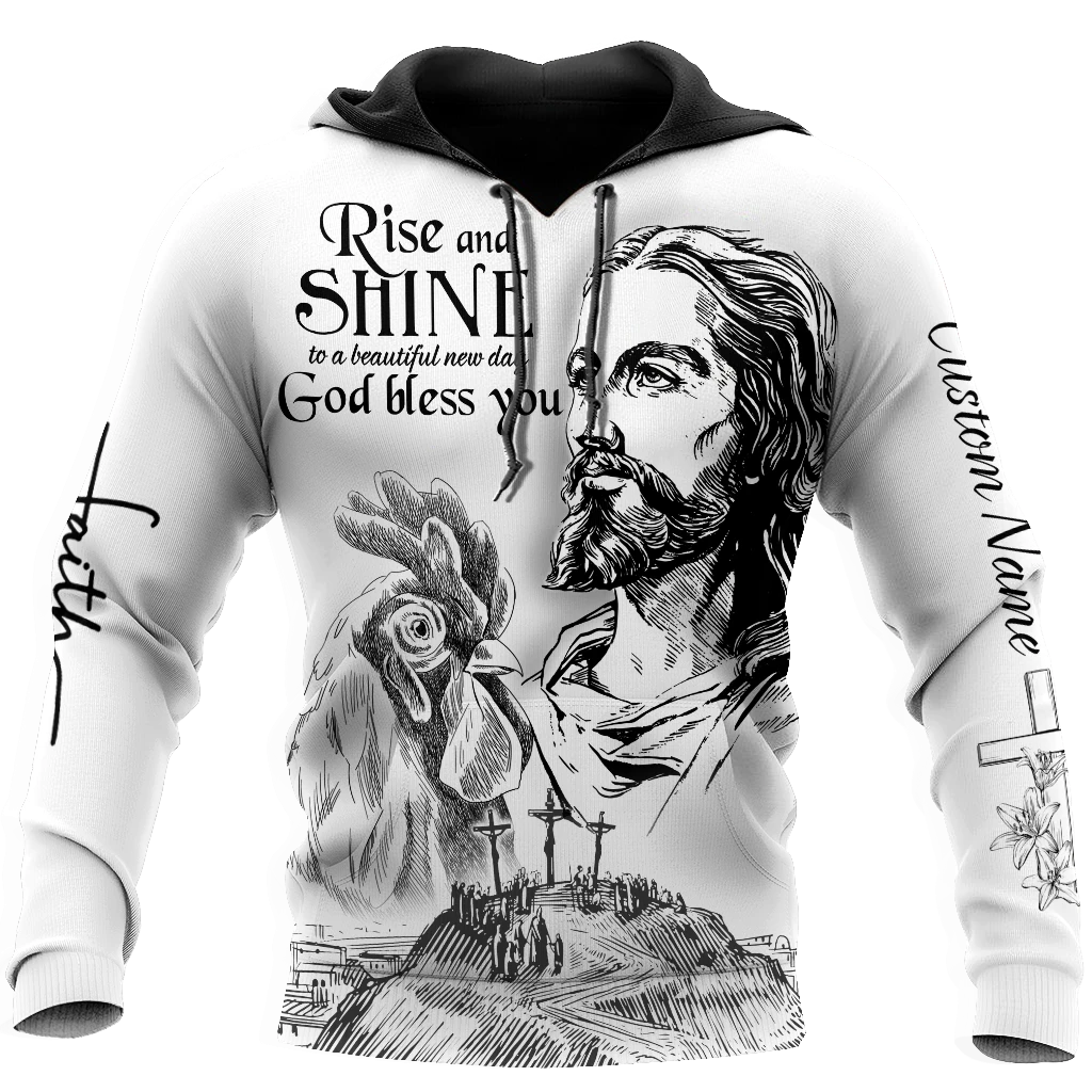Awesome Hoodie 3D All Over Print Rooster Rise And Shine Jesus - Hoodie, T-Shirt, Zip Hoodies, Sweatshirt ND824