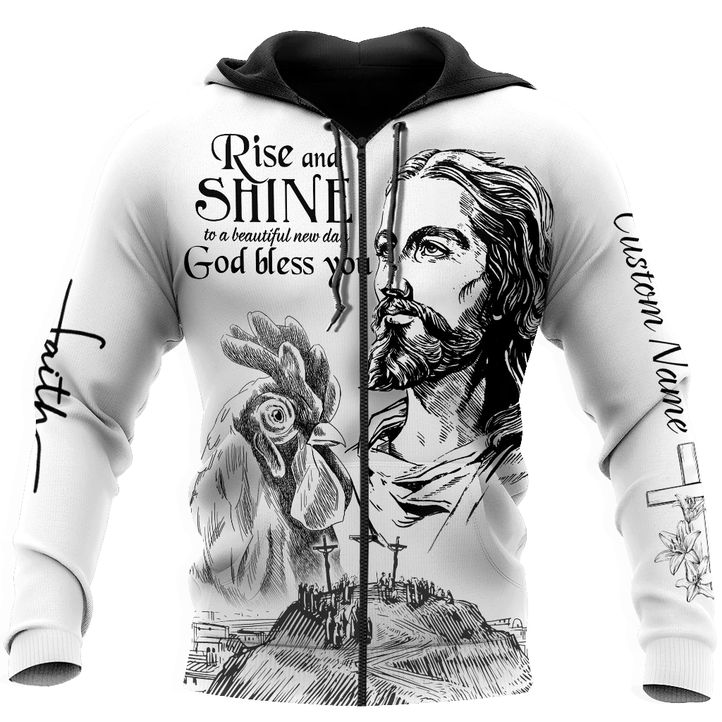 Awesome Hoodie 3D All Over Print Rooster Rise And Shine Jesus - Hoodie, T-Shirt, Zip Hoodies, Sweatshirt ND824