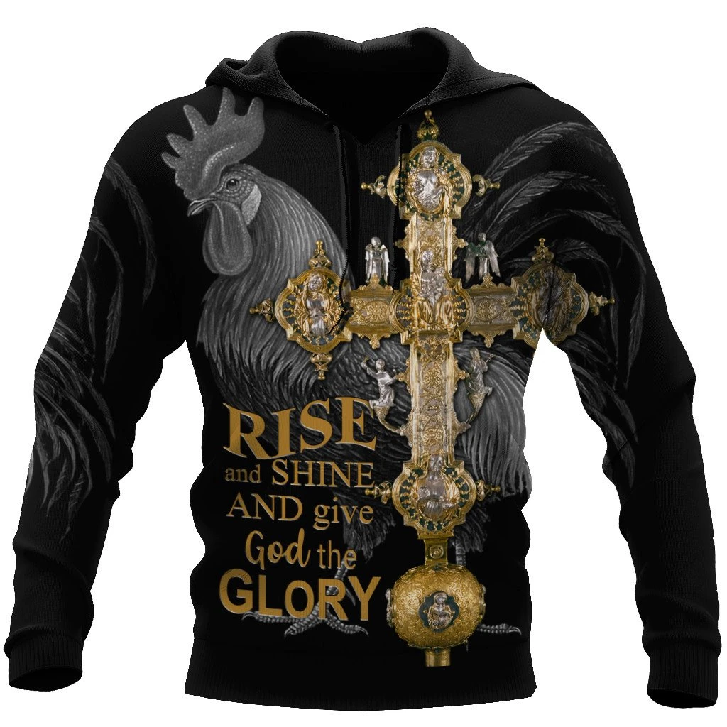 Awesome Hoodie 3D All Over Print Rooster Rise And Shine Jesus - Hoodie, T-Shirt, Zip Hoodies, Sweatshirt ND825