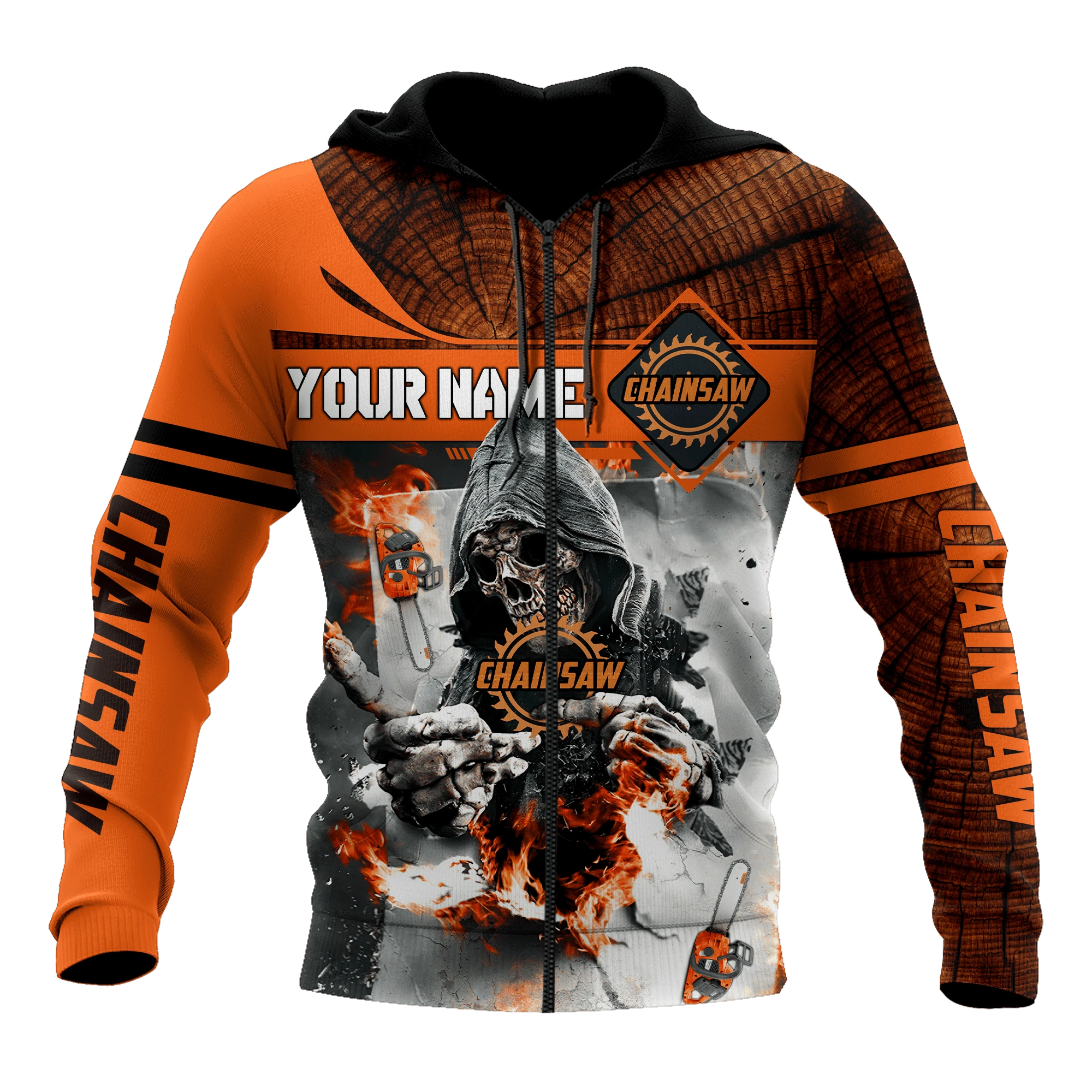 Awesome Hoodie 3D All Over Print Chainsaw Skull Custom Name - Hoodie, T-Shirt, Zip Hoodies, Sweatshirt ND892