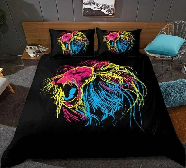 Awesome Hoodies - Color Line Lion Pattern - Bedding Set QK3140