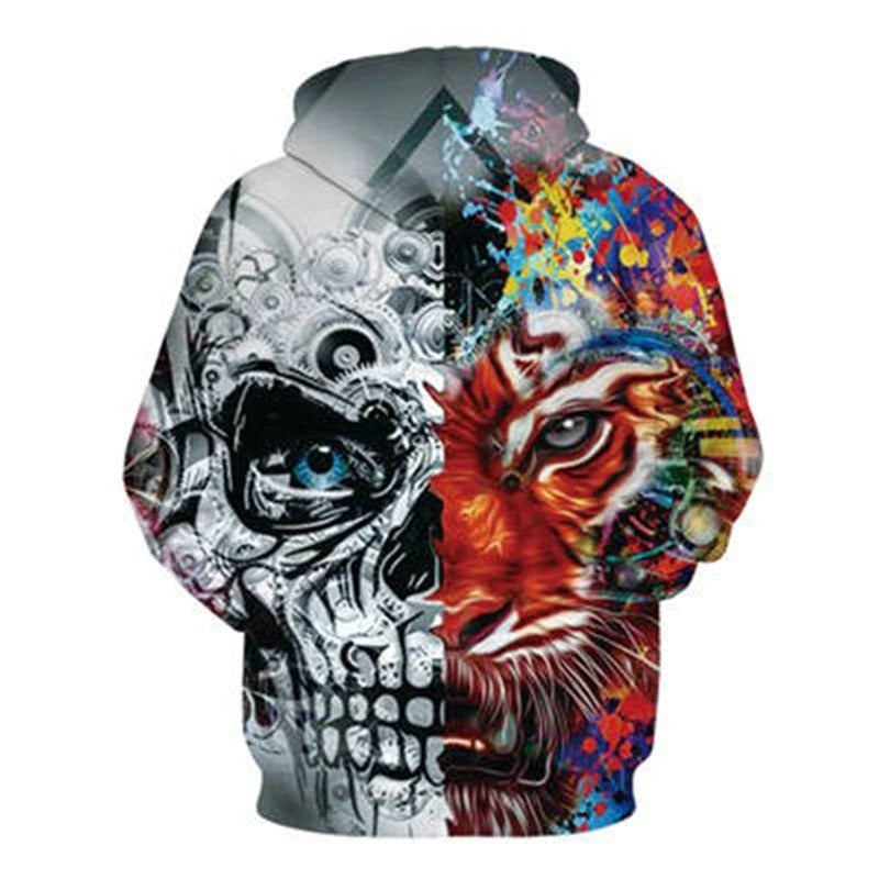 Awesome hoodie 3D All Over Print Half Face Skull Lion Hoodie for Men and Women TH036