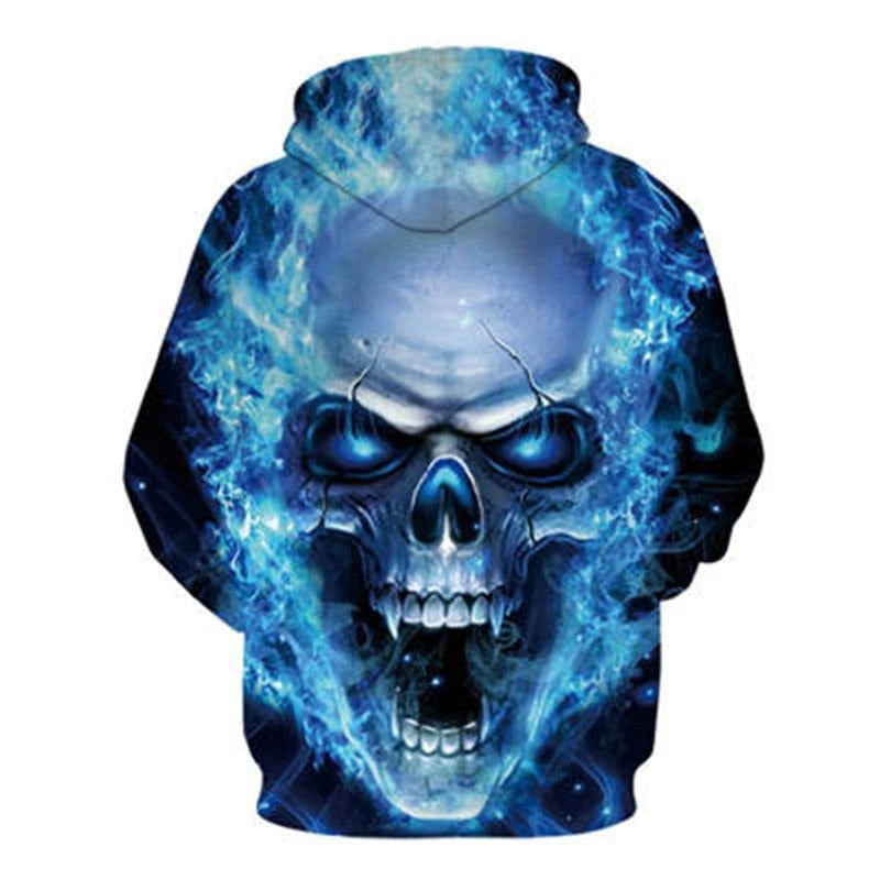 Awesome hoodied 3D All Over Print Blue Flame Skull Hoodie for Men and Women TH034