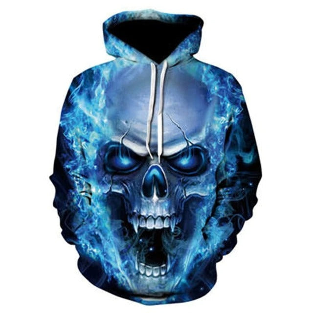 Awesome hoodied 3D All Over Print Blue Flame Skull Hoodie for Men and Women TH034