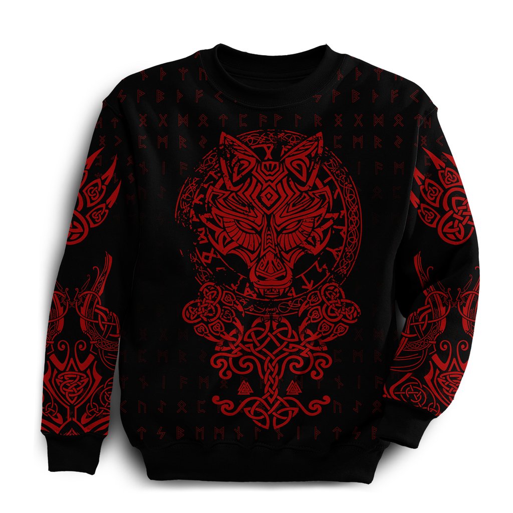 AwesomeHoodie Viking Fenrir Wolf Red Hoodie for Men and Women DC069
