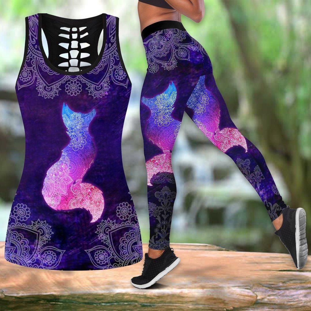 Awesome Hoodie Purple fox legging + hollow tank combo For Women 3D All Over Printer THL016