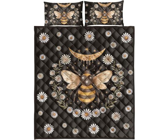 Awesome Hoodied Treble Clef And Hummingbirds Quilt Bed Set Bee HDQ026