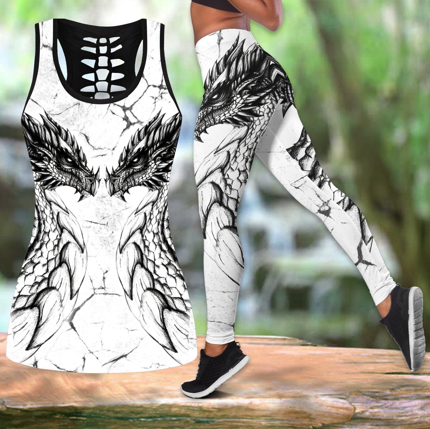Awesome Hoodie Dragon Couple Tattoo Printed Legging & Tank top For Women 3D All Over Printer THL010