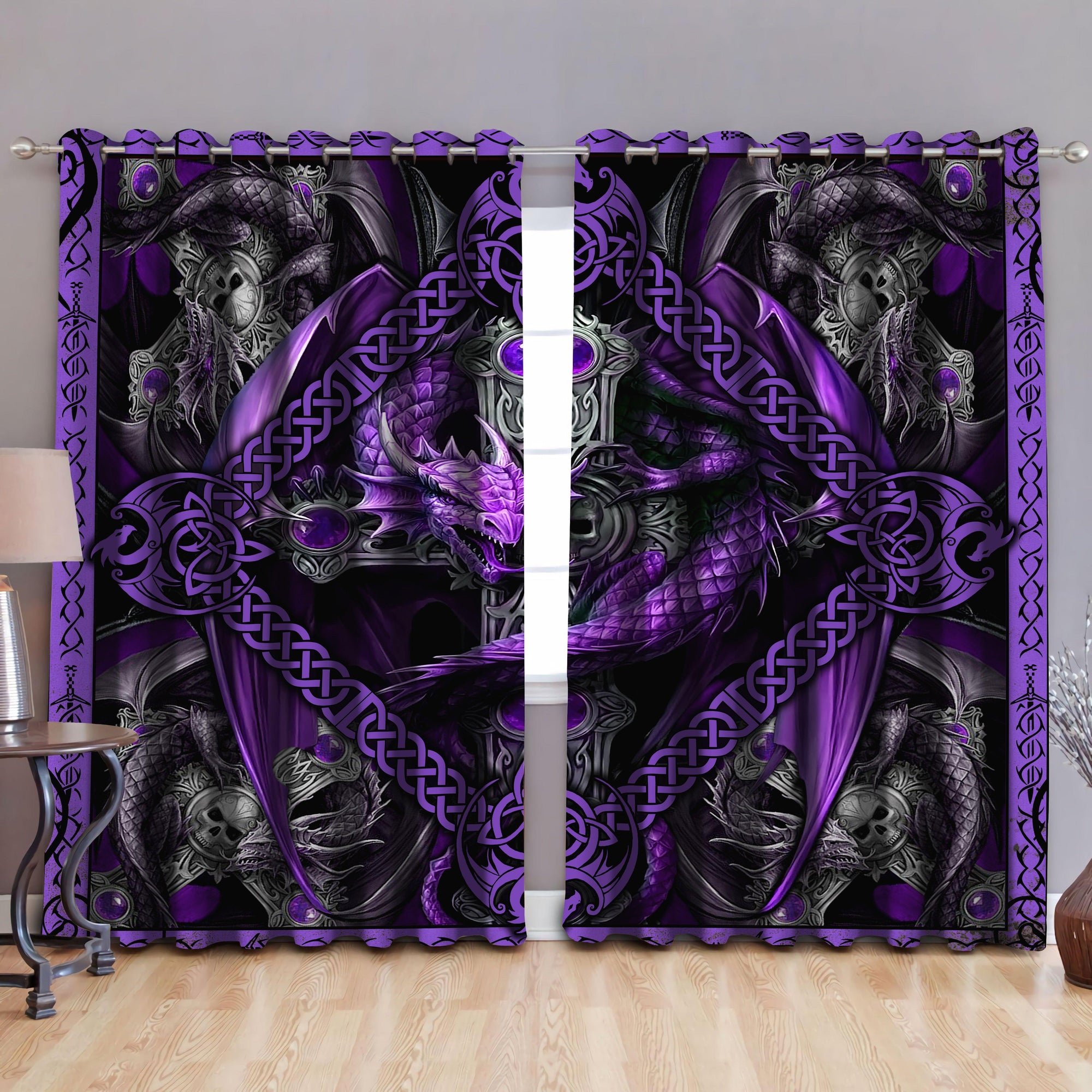 Awesome hoodied Pattern Dragon All Printed 3D Grommet Window Curtains - HD15