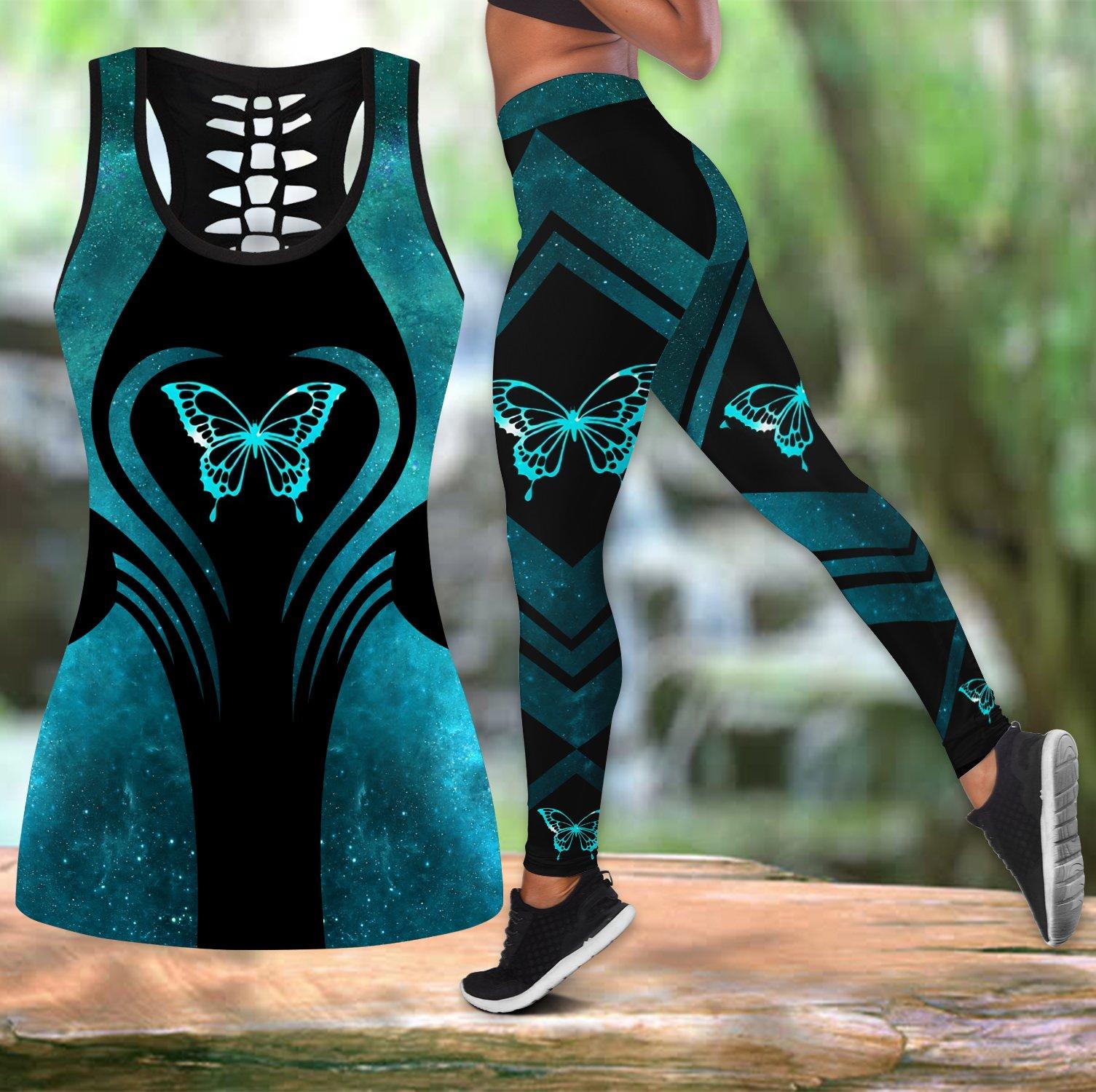 Awesome Hoodied 3D All Over Printer Legging Butterfly Blue HDL05
