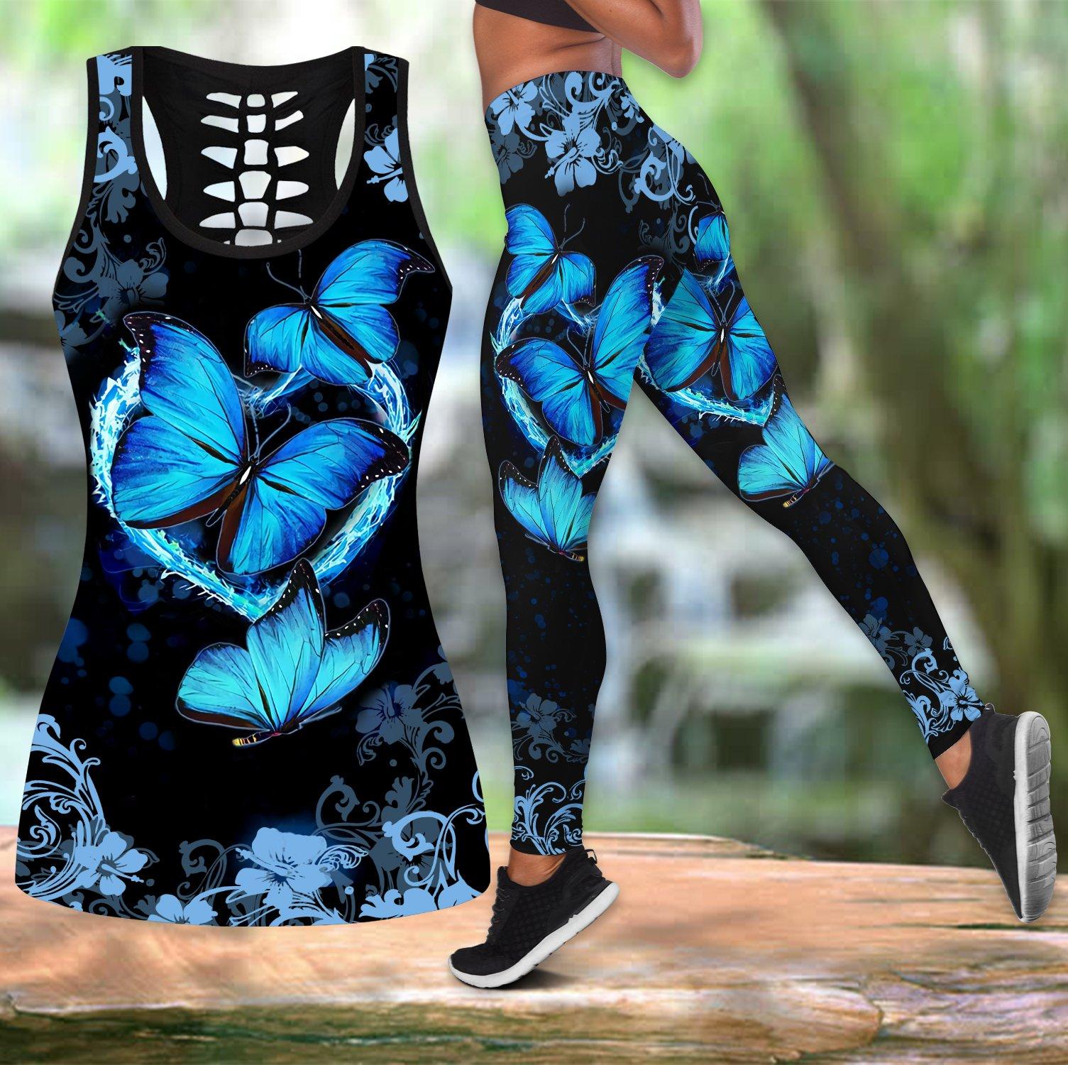 Awesome Hoodied 3D All Over Printer Legging Butterfly Blue HDL06
