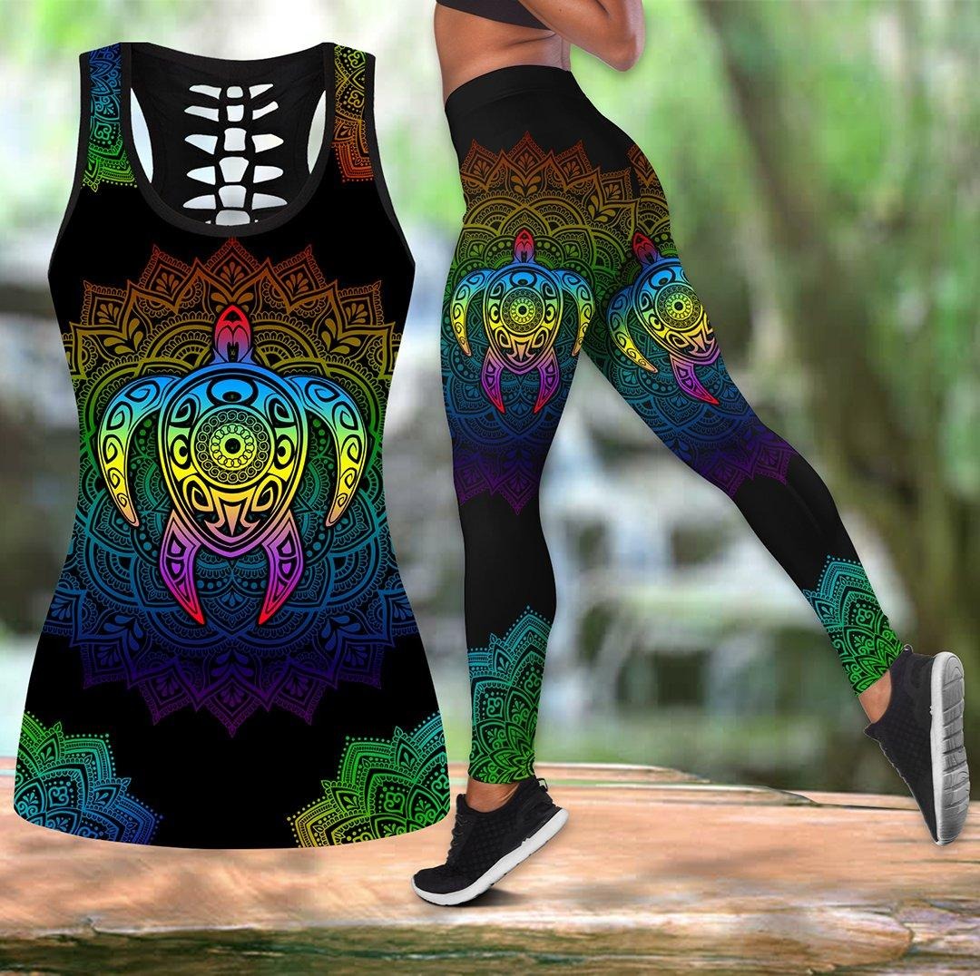 Awesome Hoodie tortoise legging + hollow tank combo For Women 3D All Over Printer THL017