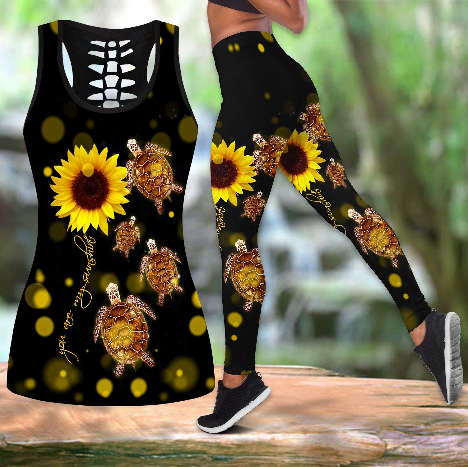 Awesome Hoodied 3D All Over Printer Legging Turtle And Sun Flower HDL10