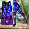 Awesome Hoodie Wolf purple legging + hollow tank combo For Women 3D All Over Printer THL019