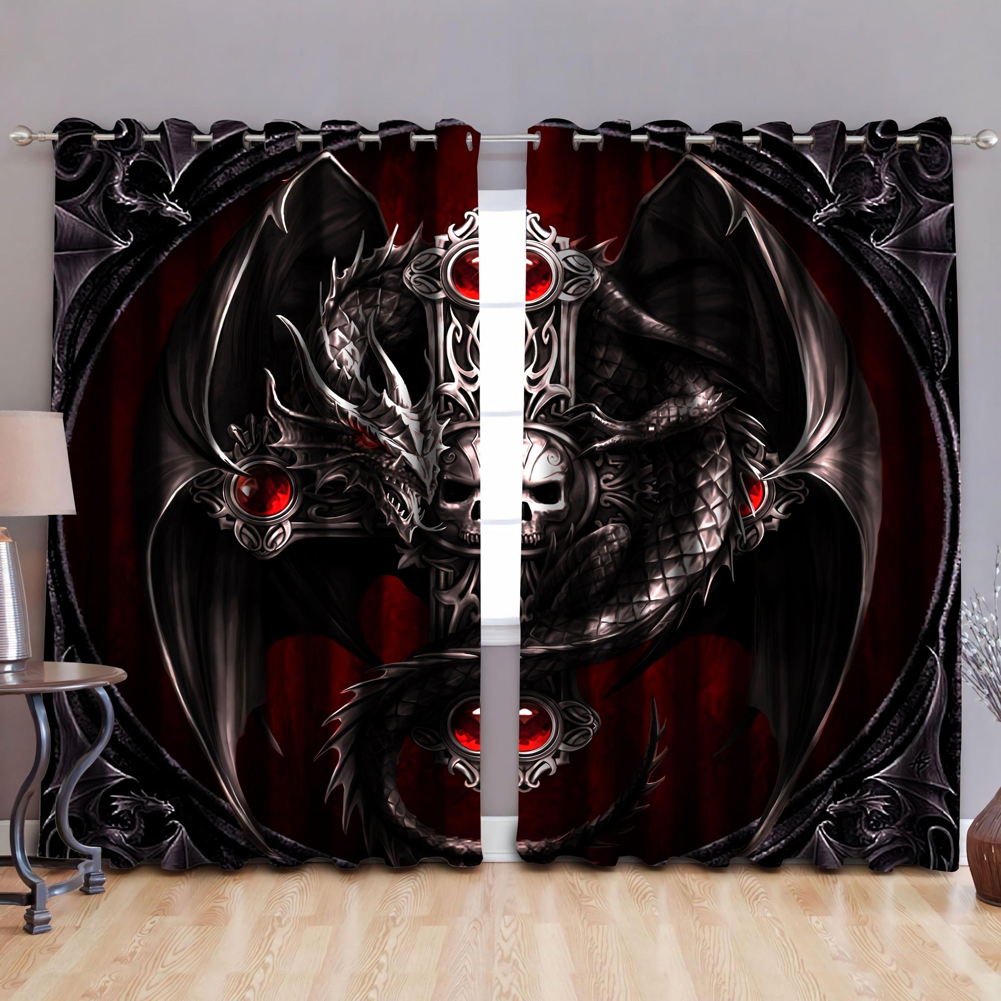Awesome hoodied Dragon Printed 3D Grommet Window Curtains HD01