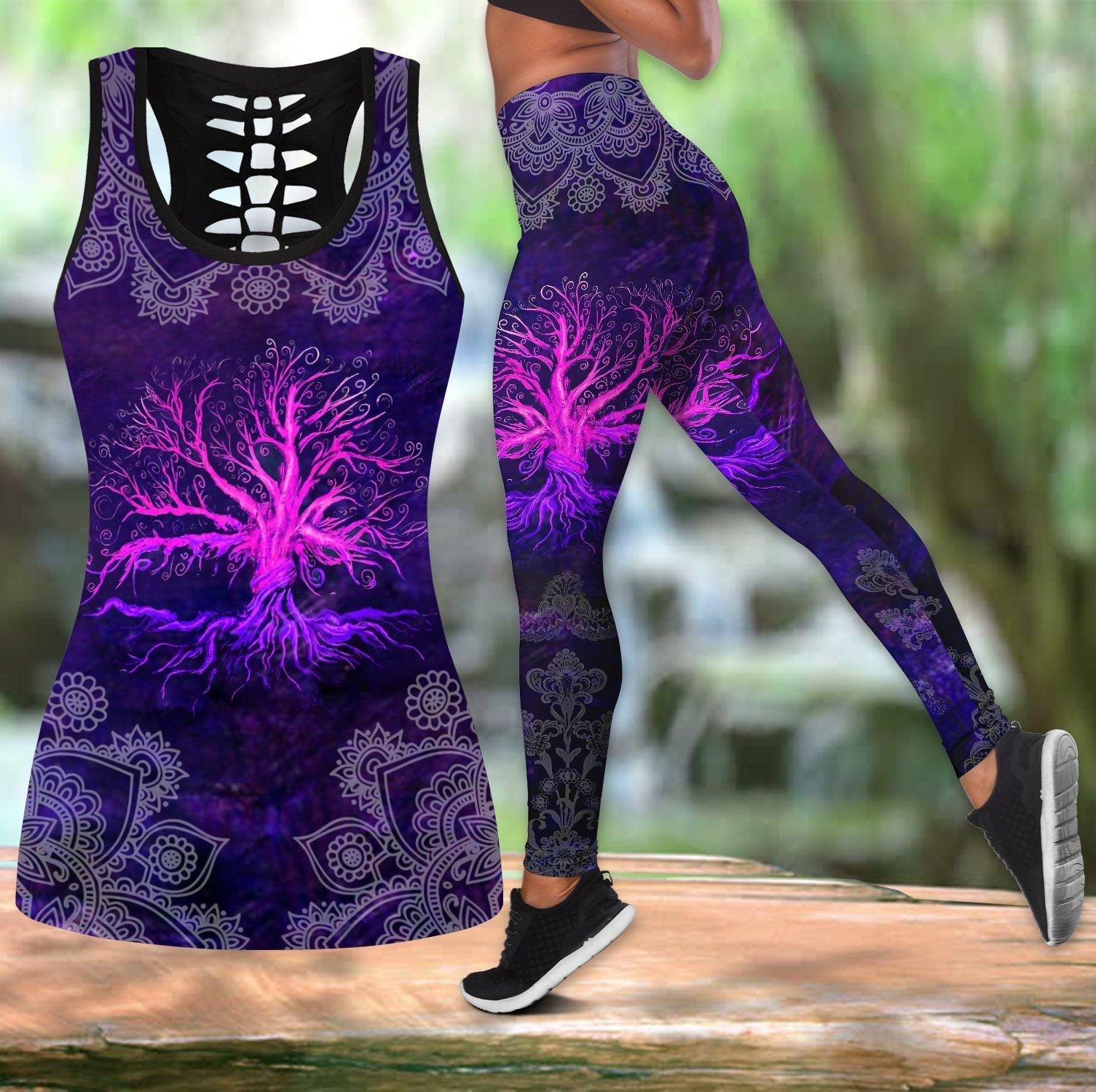 Awesome Hoodie Tree of life legging + hollow tanktop combo For Women 3D All Over Printer THL018