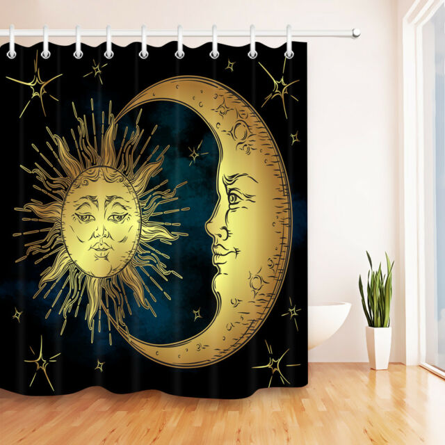 Awesome hoodied Boho Chic Sun Crescent Moon & Stars SHOWER CURTAINS Printed 3D Grommet Window Curtains - NQC009