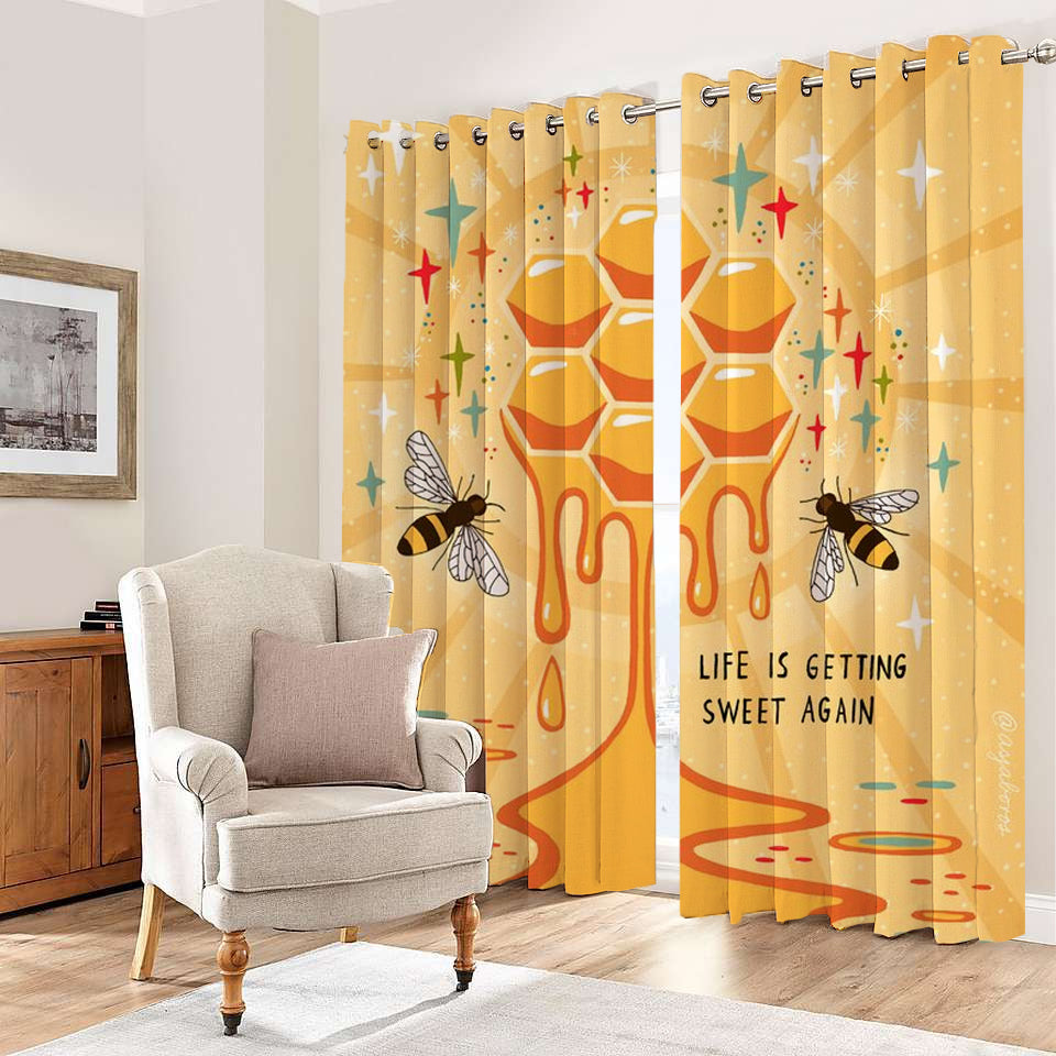 Awesome hoodied Sweet Bee Printed 3D Grommet Window Curtains - HB0102